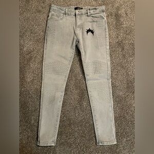 Gray Men's Jeans with Black Patch